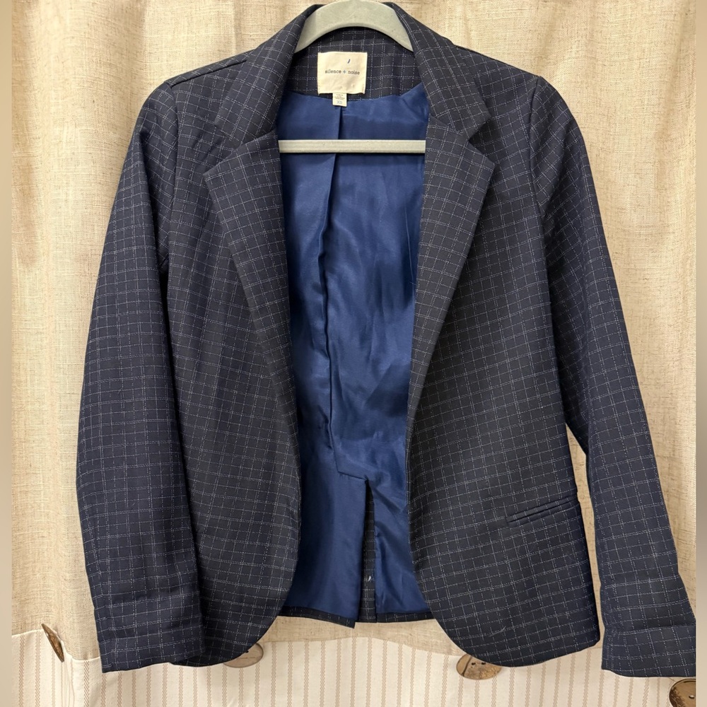 Silence + Noise Dark Blue Checkered Blazer